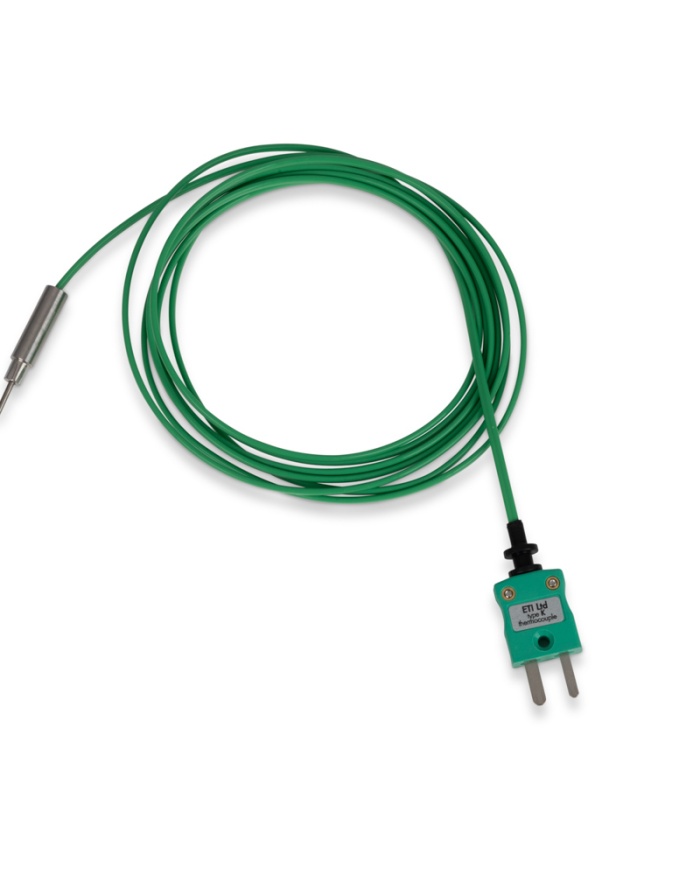 ETI Føler, termoelement type K, bøjelige lange følere Ø1,5 x 180 mm, til høje lufttemperaturer, f.eks. ovne og varmeskabe, 2 meter varmeresistent PTFE-kabel