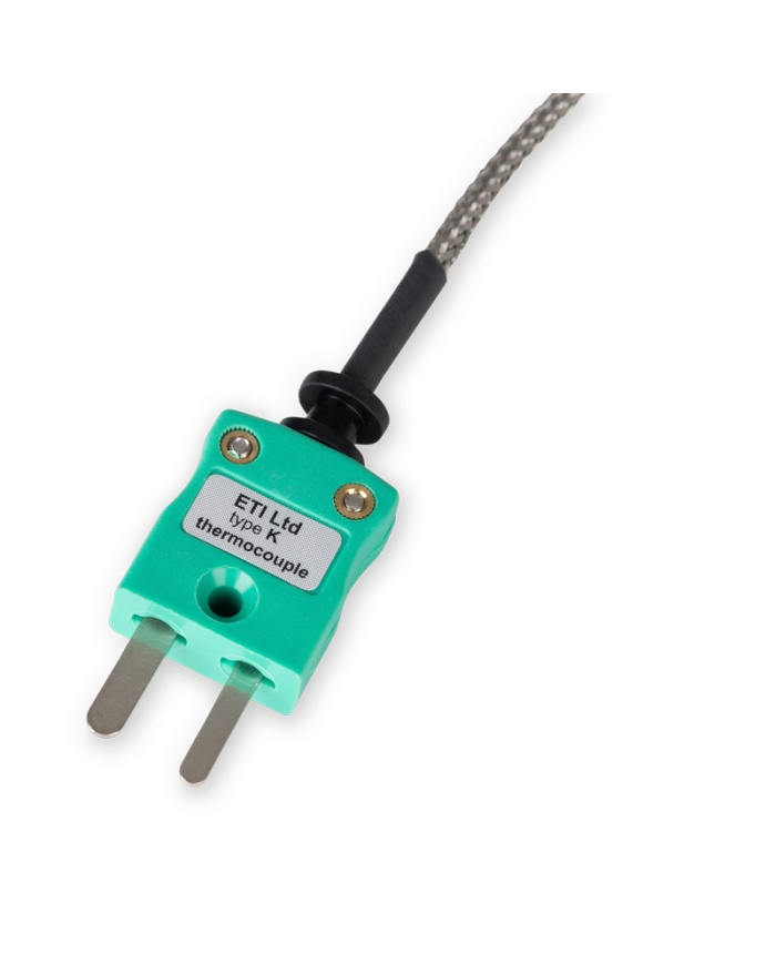 ETI Føler, termoelement type K, ovnføler med rustfri klemme til ovnfad, ETI Føler Ø3,5 x 50 mm, 1,2 meter flettet kabel