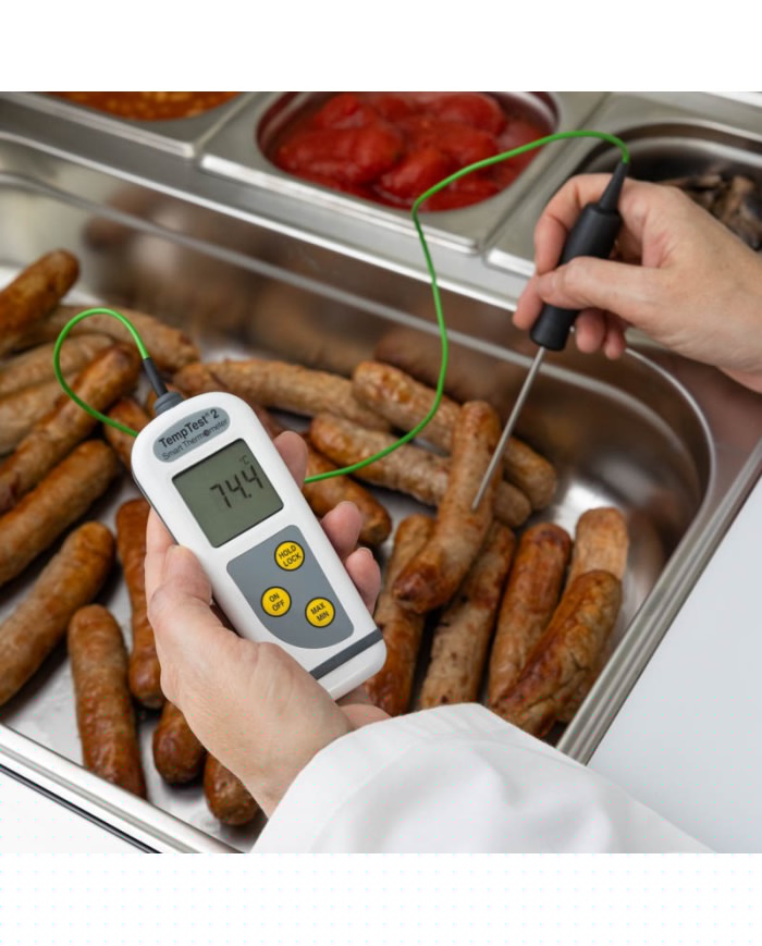 ETI Termometer TempTest® 2. Inklusive fast indstikssensor Ø3,3 x 100 mm med kabel. Displayet auto-roterer for nem aflæsning. IP67. Måleområde -50 til 300 °C. Med kalibreringscertifikat og bæretaske