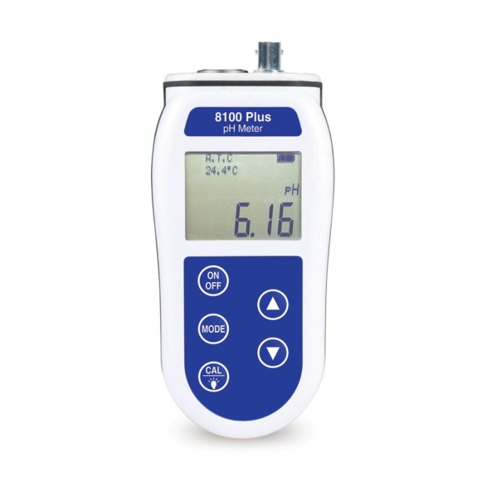 ETI pH & temperaturmåler 8100 Plus, vandtæt, temperaturkompenseret 0–+80°C, opløsning 0,01 pH & 0,1°C, baggrundsbelyst LCD