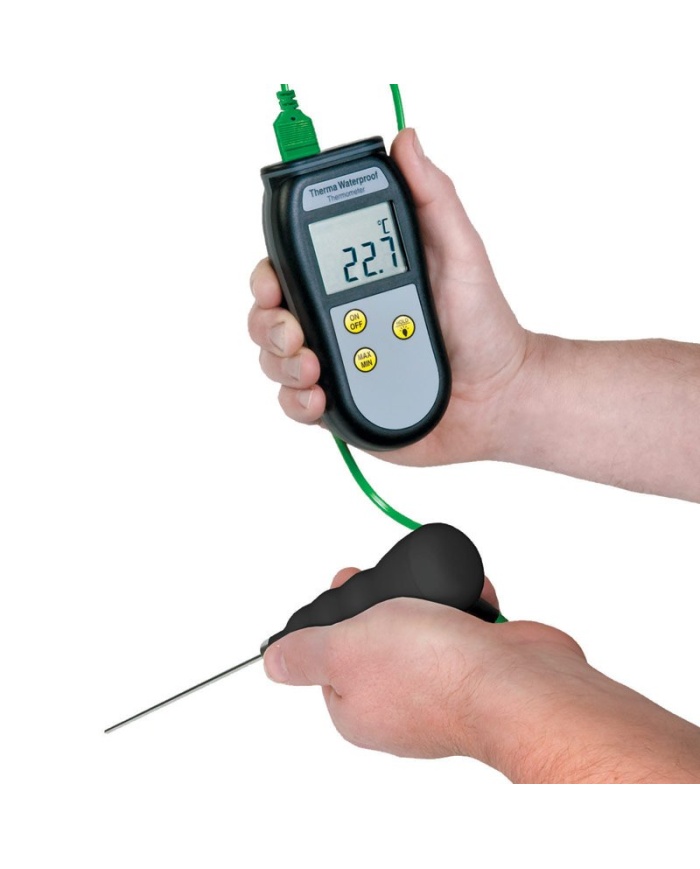 ETI Vandtæt termometer til termoelement-sonder type K. IP67. Belyst display. -99,9 til 1370°C.