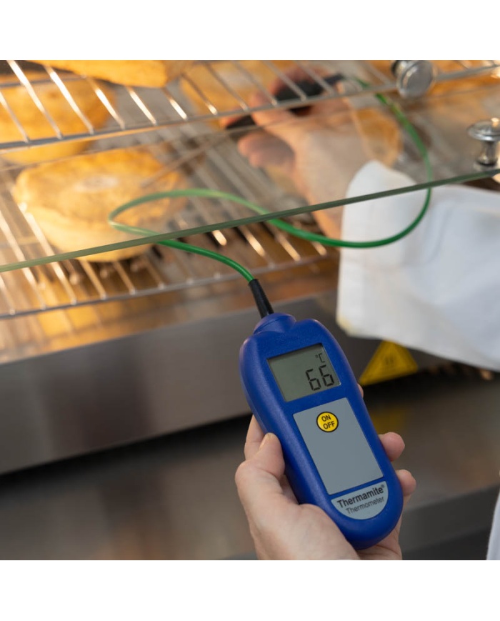 ETI Thermamite® HACCP-termometer – blå. Inklusiv nålesonde med kabel. -50 til 300°C. Kalibreringscertifikat.