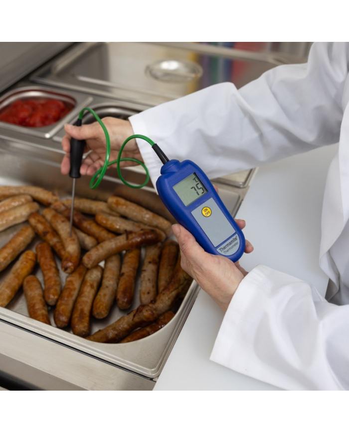 ETI Thermamite® HACCP-termometer – blå. Inklusiv nålesonde med kabel. -50 til 300°C. Kalibreringscertifikat.