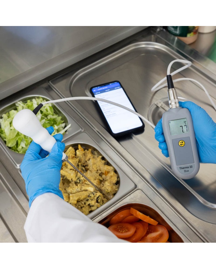ETI Therma® 22 Blue, temperaturoverførsel med Bluetooth, til både termoelement type T og NTC-termistor, Lumberg-kontakt, gratis mobilapp, kalibreringscertifikat