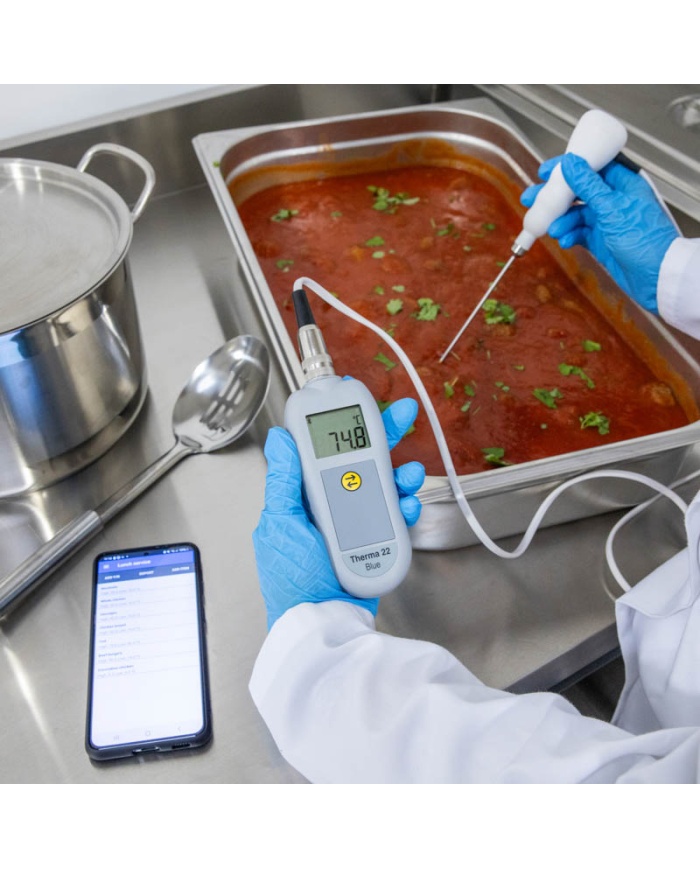 ETI Therma® 22 Blue, temperaturoverførsel med Bluetooth, til både termoelement type T og NTC-termistor, Lumberg-kontakt, gratis mobilapp, kalibreringscertifikat