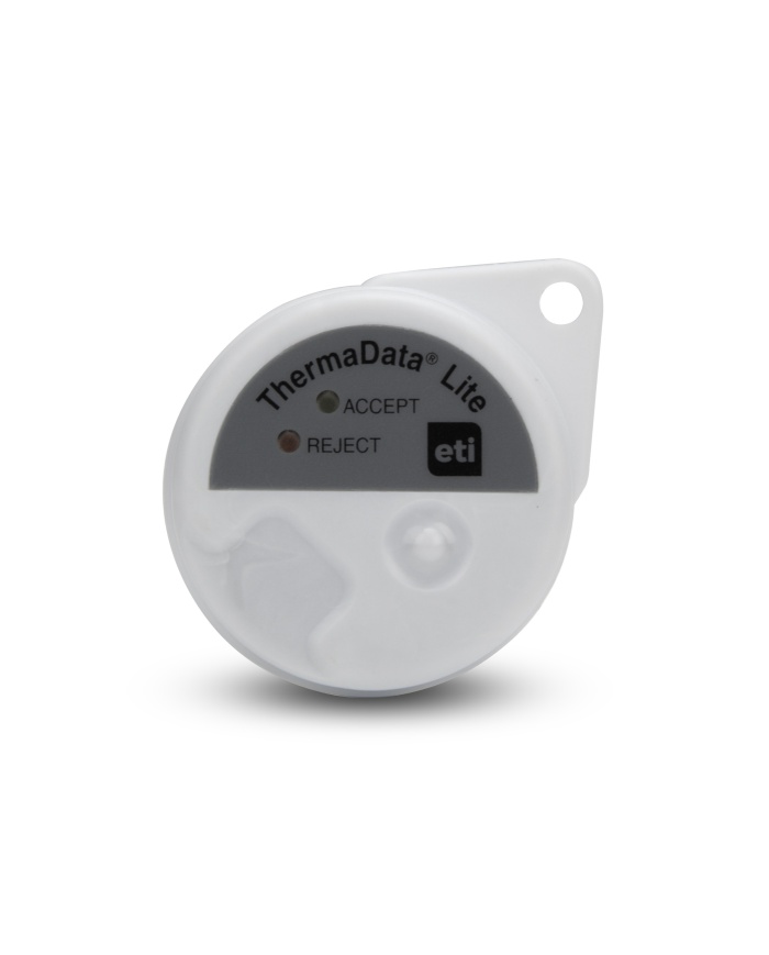 ETI ThermaData® Lite temperaturlogger – Hvid. Viser, hvis temperaturgrænser er nået. Tilslutning via USB-C. Gratis software til rapportering