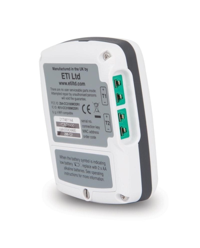 ETI ThermaData® WiFi TD2TC temperaturlogger. 2-kanals. Med display. Til 2 eksterne følere termoelement type K. Kalibreringscertifikat