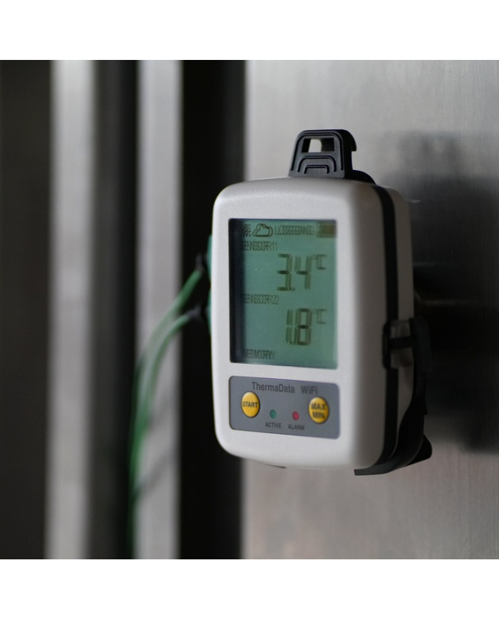 ETI ThermaData® WiFi TD2TC temperaturlogger. 2-kanals. Med display. Til 2 eksterne følere termoelement type K. Kalibreringscertifikat