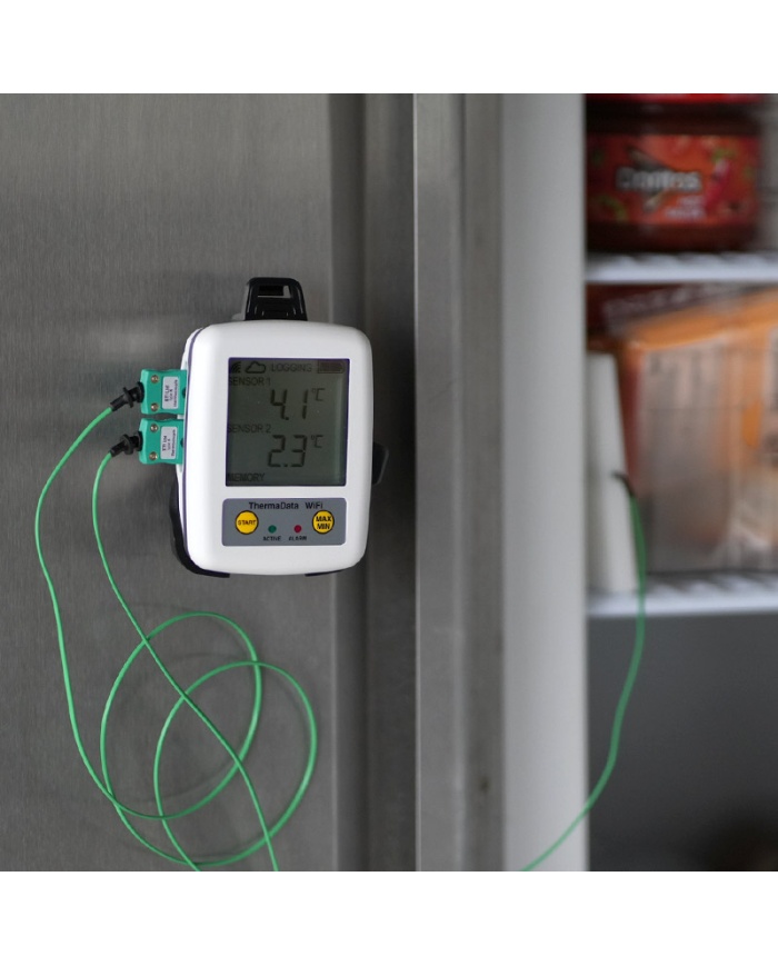 ETI ThermaData® WiFi TD2TC temperaturlogger. 2-kanals. Med display. Til 2 eksterne følere termoelement type K. Kalibreringscertifikat