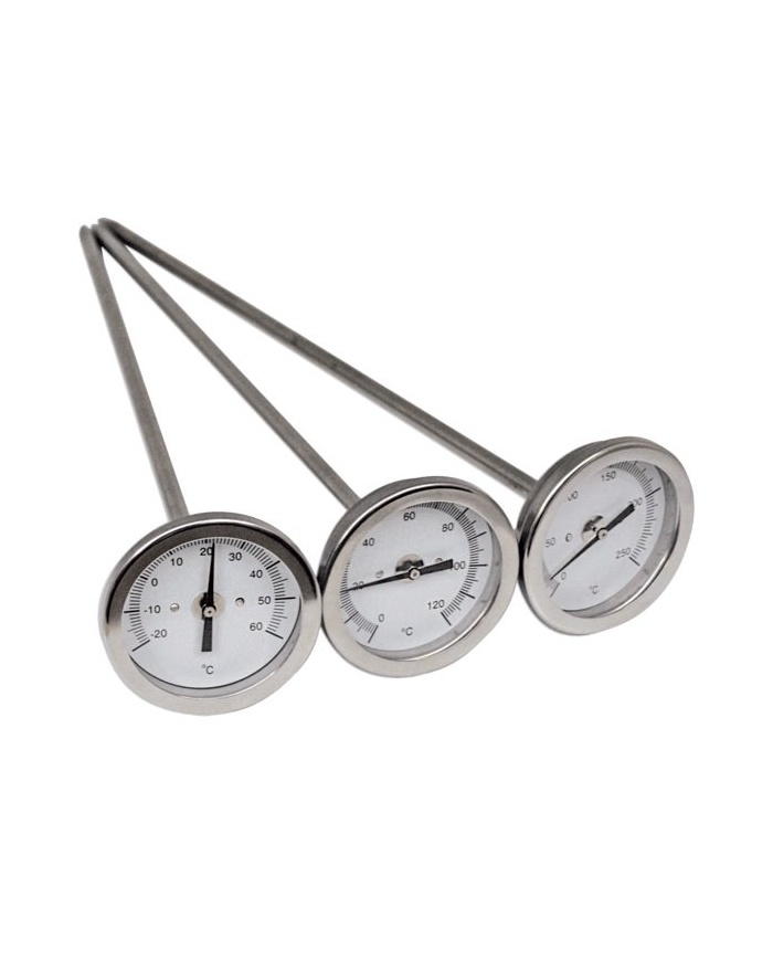 ETI Termometer, analog med Ø6,35 × 300 mm lige stålføler, måleområde 0 til +250 °C