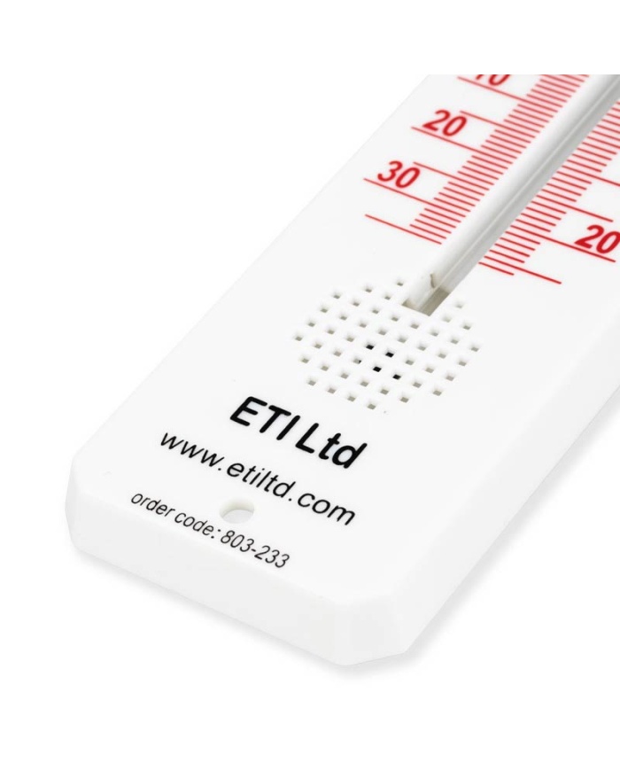 ETI Rumtermometer, analog, måler -30 til +50°C, mål: 45 × 195 mm
