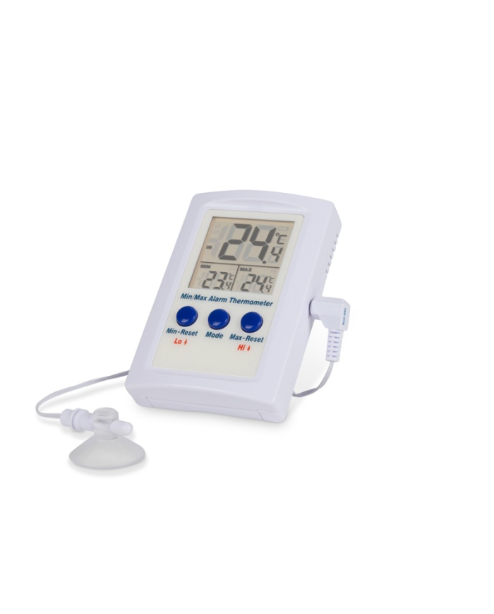 ETI Termometer, digital, til indendørs & udendørs, programmerbart alarm, udendørsføler med sugekop til f.eks. vindue