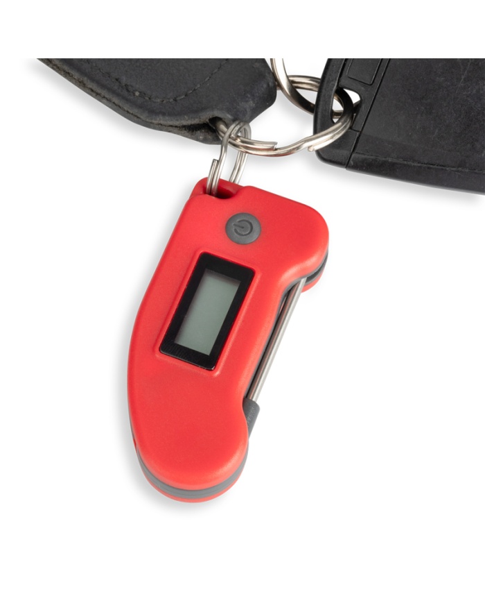 ETI Digital miniatyr-termometer med indstiksnål. Kan hænges på din nøglebundt. Rød.