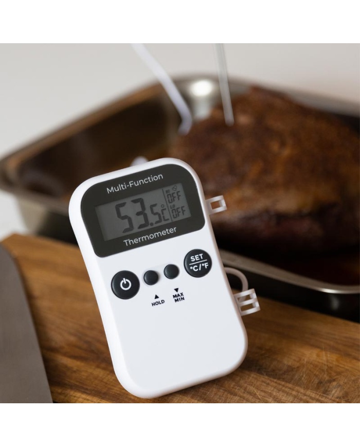 ETI Digital catering-termometer med indstiksføler, Ø3,5 x 125 mm, på 1 m kabel. Enkel kalibreringsfunktion i isbad