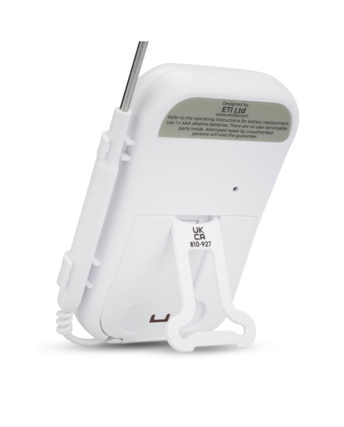 ETI Digital catering-termometer med indstiksføler, Ø3,5 x 125 mm, på 1 m kabel. Enkel kalibreringsfunktion i isbad