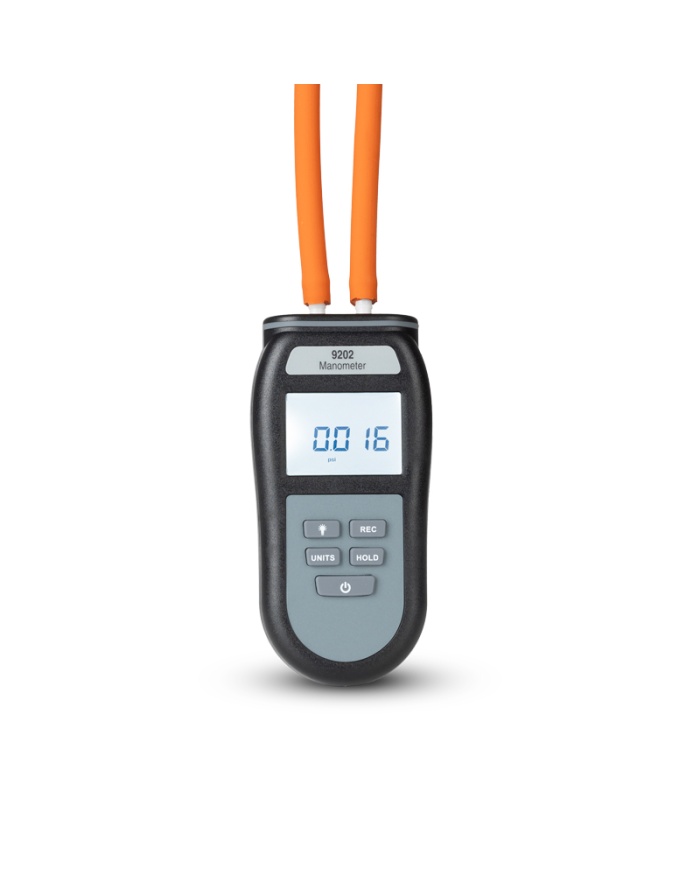 ETI Manometer 9202, måler ±137,9 mbar, positivt/negativt differenstryk, Max/Min