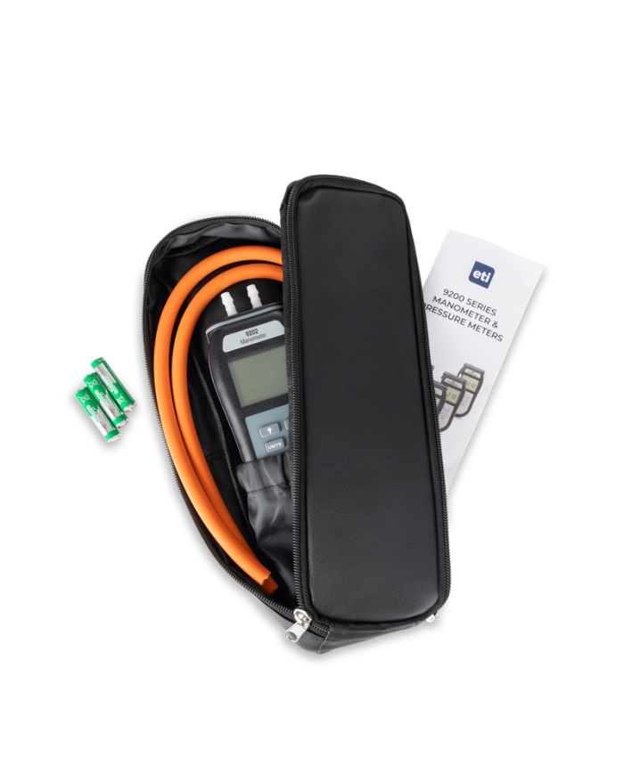 ETI Manometer 9202, måler ±137,9 mbar, positivt/negativt differenstryk, Max/Min
