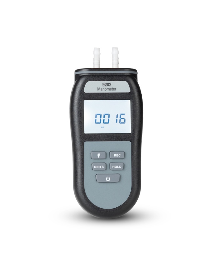 ETI Manometer 9202, måler ±137,9 mbar, positivt/negativt differenstryk, Max/Min