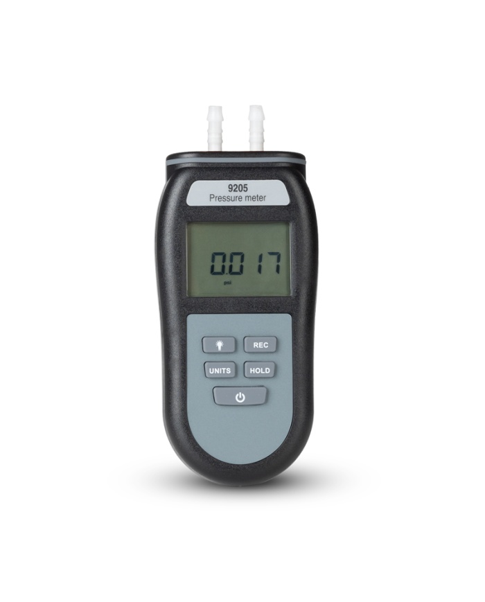 ETI Manometer 9205, måler ±344,7 mbar, positivt/negativt differenstryk, Max/Min