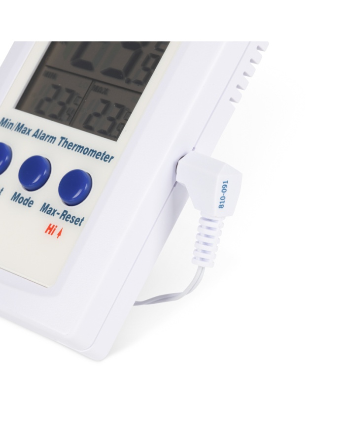 ETI Digital termometer med samtidig visning af intern og ekstern føler på kabel. Visning af Max/Min og programmerbar alarm.
