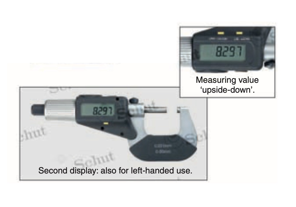 Digital mikrometer med dobbeltdisplay, 100-130 mm, nøjagtighed ±0,006 mm, opløsning 0,001 mm, mm/tommer-konvertering, ABS/INC-valgbar, dobbelt LCD-display, automatisk slukning, nulstilling/preset, hårdmetalmåleflader Ø6,5 mm, levering i plastetui