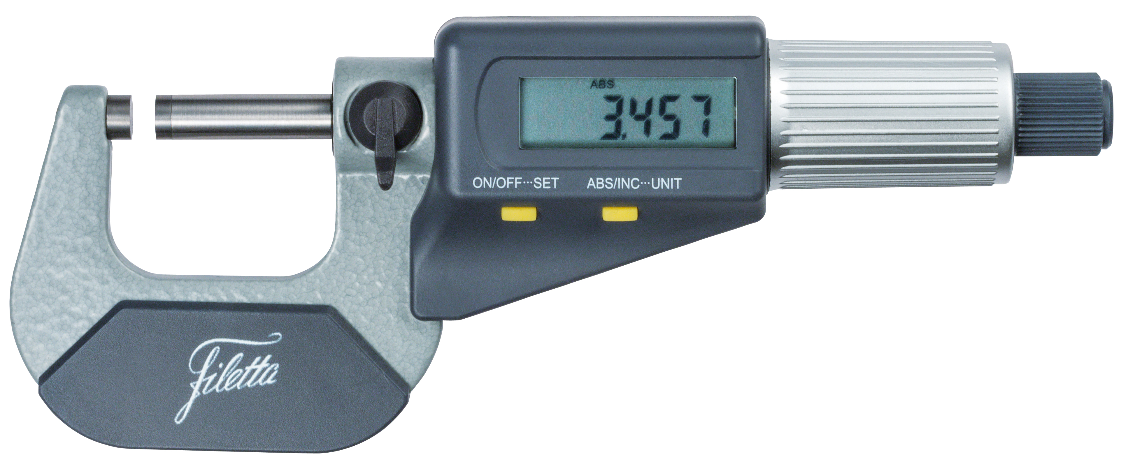 Digital mikrometer omskiftelig mm/tommer og ABS/INC, 0-25 mm, nøjagtighed ±0,004 mm, opløsning 0,001 mm, automatisk slukning, nulstilling/preset, hårdmetalmåleflader Ø6,5 mm