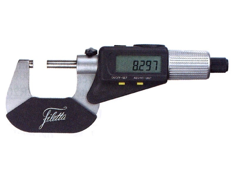 Digital mikrometer omskiftelig mm/tommer og ABS/INC, 25-50 mm, nøjagtighed ±0,004 mm, opløsning 0,001 mm, automatisk slukning, nulstilling/preset, hårdmetalmåleflader Ø6,5 mm, inkl. indstillingsmål