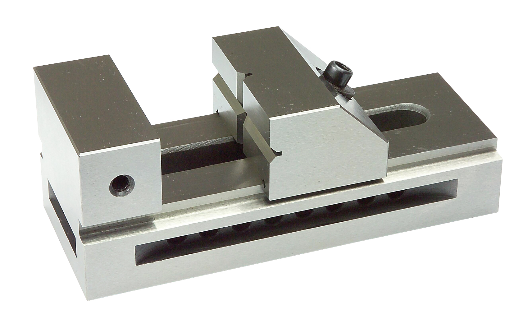 Maskinskruestik, høj precision, hærdet, til nøjagtige målinger og maskinoperationer, nøjagtighed (parallelitet, planhed og vinkelrethed) 0,005 mm per 100 mm, med horisontalt og vertikalt slebet prisme i bevægelig kløft, kløftåbning 100 mm, kløftbredde 75 mm, kløftdybde 35 mm, længde 190 mm